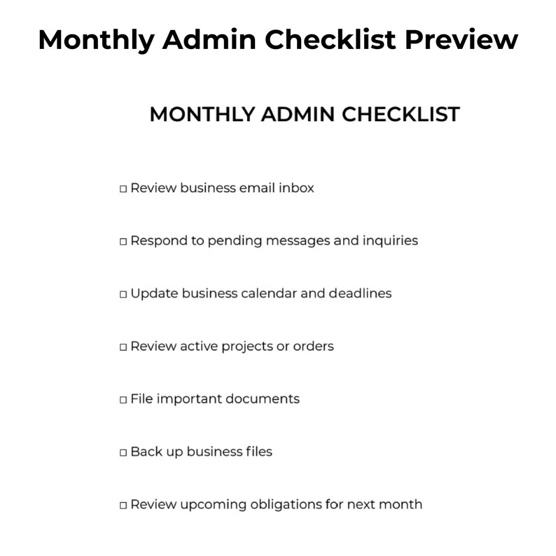 Monthly Business Checklist Printable | Small Business Planner | Admin ...