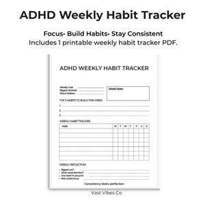 ADHD Weekly Habit Tracker Printable | Habit Tracker PDF | Executive Function Worksheet | Weekly Goal Planner | Instant Download