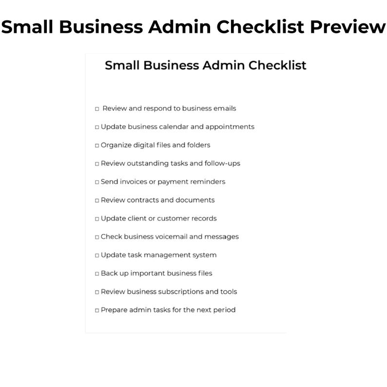 Small Business Admin Checklist Printable | Business Organization ...