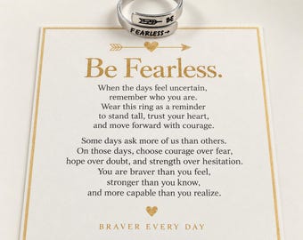 Be Fearless Adjustable Wrap Ring, Inspirational Arrow Ring, Courage Gift for Her, Motivational Jewelry