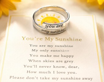 You Are My Sunshine Adjustable Ring, Stainless Steel Wrap Ring with Message Card, Encouragement Gift for Daughter, Mom or Friend