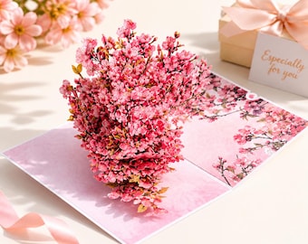 Tarjeta floral desplegable 3D, tarjeta de flor de cerezo y orquídea, tarjeta del Día de la Madre para mamá, tarjeta de felicitación floral rosa, regalo hecho a mano