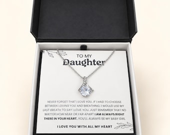 To My Daughter Necklace, Crystal Pendant Gift with Message Card, Gift Box Included
