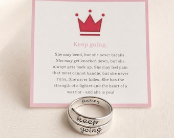 Keep F*cking Going Adjustable Stainless Steel Ring with Hidden Message
