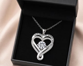 I Love You Forever Heart Necklace, Silver-Tone Pendant with Three Stone Colors and Gift Box