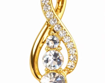 Teardrop Pendant Necklace, Infinity Curve, Cubic Zirconia, Diamond Look, Gift Boxed