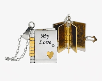 Collar con libro de cartas de amor grabadas "Mi amor" – Recuerdo de acero inoxidable