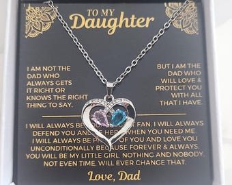 To My Daughter Necklace from Dad, Pink Blue CZ Heart Infinity Pendant, Gift Box Included