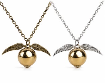 Fantasy Winged Ball Necklace, Antique Silver or Bronze Flying Sphere Pendant, Magical Gift