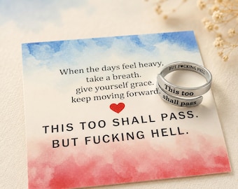 This Too Shall Pass Ring with Message Card, Adjustable Stainless Steel Motivational Ring, Funny Encouragement Gift, Gift Box Option
