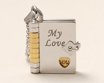 Mini Book Necklace, Openable Love Letter Pendant, Titanium Steel Gift for Her, Romantic Anniversary Necklace