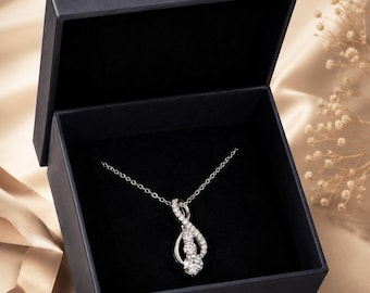 Collar con colgante en forma de lágrima, curva infinita, circonita cúbica, aspecto de diamante, en caja de regalo.
