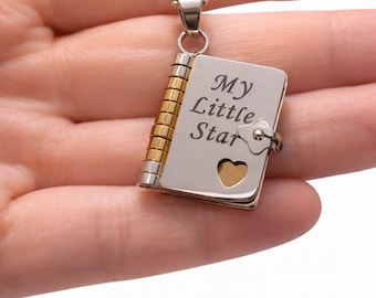 Collar con mini libro grabado "Mi pequeña estrella", regalo inspirador para hija
