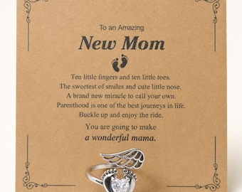 Mommy of an Angel Ring with New Mom Card, Baby Footprint Motherhood Gift