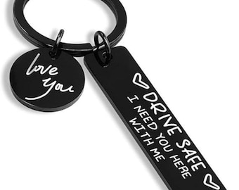 Llavero "Drive Safe" para tu novio, personalizado con 26 letras, ideal para cumpleaños, Navidad y Año Nuevo.