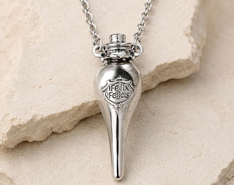 Silver Potion Bottle Necklace, Fantasy Good Luck Charm Pendant, Book Lover Gift