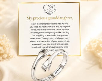 Granddaughter Hug Ring – Stainless Steel Adjustable Ring – Choose from 2 Engraving Options “Love You Forever” or “Always With You”