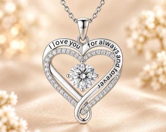 Wife Heart Pendant Necklace, I Love You Forever Necklace, Romantic Gift for Wife, Silver or Gold Heart Necklace, White Gift Box Jewelry