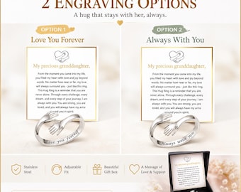 Anillo para nieta con abrazo – Anillo ajustable de acero inoxidable – Elija entre 2 opciones de grabado: “Te quiero para siempre” o “Siempre contigo”.