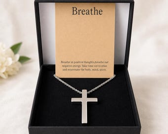 Collar con cruz para la respiración / Colgante de cruz minimalista / Joyería para la respiración consciente / Regalo inspirador / Collar de acero inoxidable
