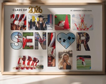 Cheerleader Senior Night Photo Collage Template, Customizable Canva (Digital Download)