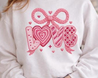 Amour fausse broderie Saint-Valentin Coquette noeud PNG, conception de la Saint-Valentin Be Mine Latch Hook, noeud rose PNG - téléchargement numérique de la Saint-Valentin