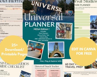 Universal Theme Park Planner | 4 parks Printable Planner | Family Vacation Guide | Digital Download