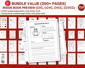 Phonics Workbook Bundle | CVC, CCVC, CCVCC Words (pdf)