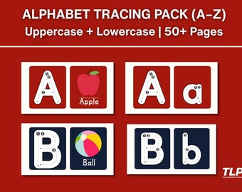 Alphabet Tracing Pack A–Z | Uppercase & Lowercase Letters | Preschool Phonics Worksheets | 50+ Pages PDF