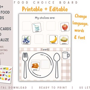 Montessori Food Choice Board – Editable Visual Cards for Toddlers, Autism Support (Digital Download)