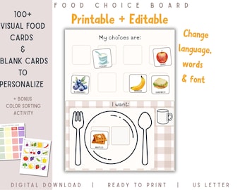 Montessori Food Choice Board – Editable Visual Cards for Toddlers, Autism Support (Digital Download)