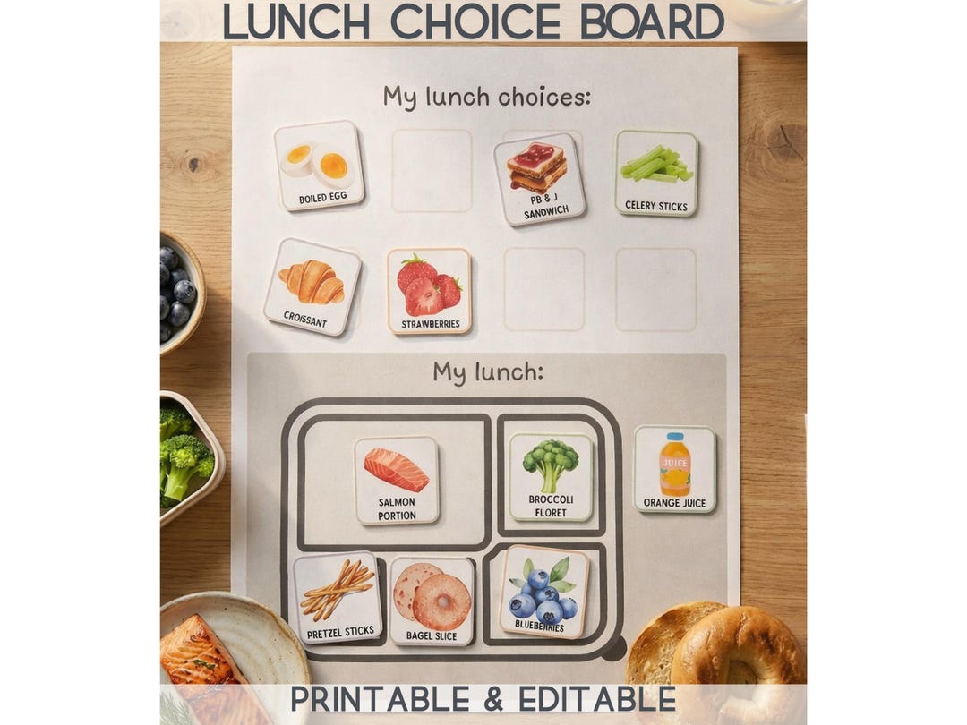 Lunch Printable Visual Editable Montessori Lunch Planner Board – Visual Food Cards, Kids ...