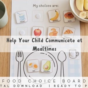 Tablero de opciones de alimentos para niños con autismo: tarjetas visuales para la hora de la comida para niños pequeños (descarga digital)