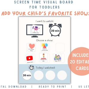 Toddler Screen Time Board – Visual Autism Tool, Limit TV Time (Digital Download)