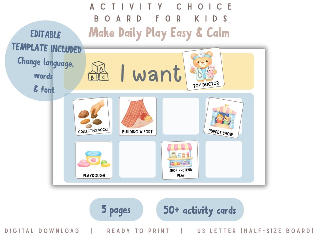 Kids Activity Choice Board | Visual Schedule, Daily Routine Cards (PDF ...