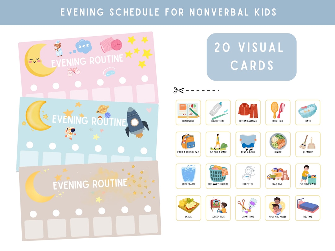 Evening Routine Visual Schedule for Kids | 20 Picture Cards | Toddler ...