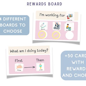 May include: A rewards board set with the text "Rewards Board". The image shows four different boards to choose from, with the text "4 Different Boards to Choose". The set includes over 50 cards with rewards and chores.