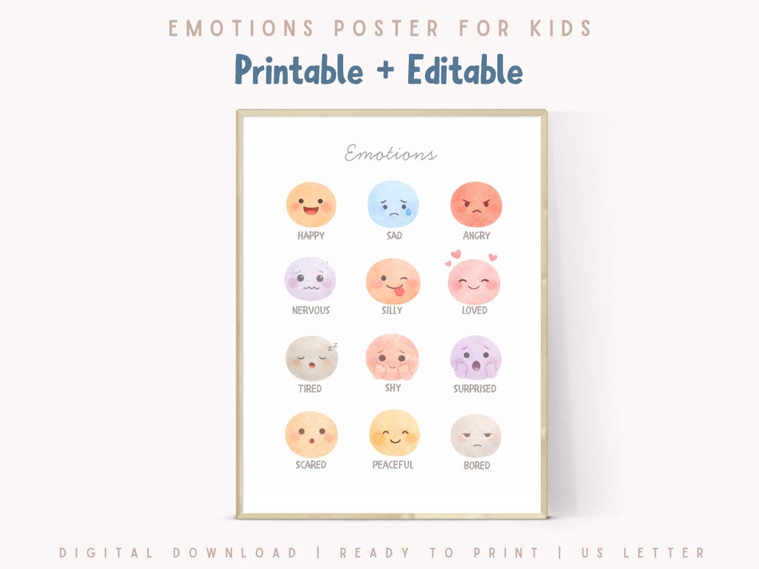Emotions Poster.pdf Emotions Poster – Kids Printable PDF + Editable Canva Template – Calm ...