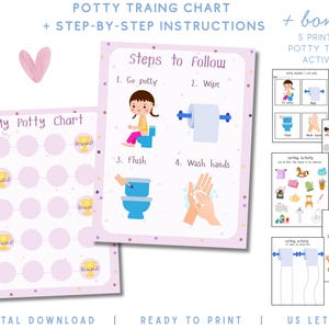 Potty Training Chart for Girls | Reward Tracker, Step-by-Step Instructions, Activities (Digital Download)