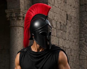 Handmade Steel Corinthian Helmet with Red Plume | Greek Spartan Costume