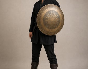 Handgemaakte Viking Sunburst Shield bronzen middeleeuws muurdecor Nordic rond schild Fantasy Warrior
