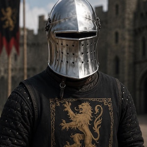 Polished Steel Visored Bascinet Helmet | Medieval Knight Armor, LARP Cosplay