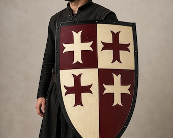 Handgemaakt Crusader-verwarmingsschild | Middeleeuws Tempeliersschild voor LARP-cosplayre-enactment