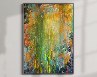 120 cm x 160 cm Oryginalny obraz akrylowy XXL Duży obraz na płótnie Malowany ręcznie w dużym formacie - 48 - Zielona Ziemia