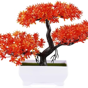 Artificial Orange Bonsai Tree, Faux Plant in Cement Pot, Desk Decor
