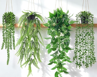 4PCS Hanging Artificial Plants Set, Ivy, Eucalyptus, Fern, String Pearls, Boho Decor