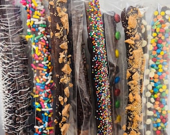 Gourmet Chocolate Covered Pretzel Rods • Handmade Party Favors, Small Batch Sweets