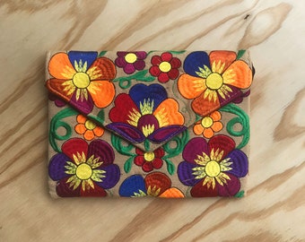 Clutch Purse, Hand Embroidered Floral Handbag, Mexican Purse, Clutch Bag, Wallet, Traditional Embroidered Bag, Colorful Bag, Gifts for Women