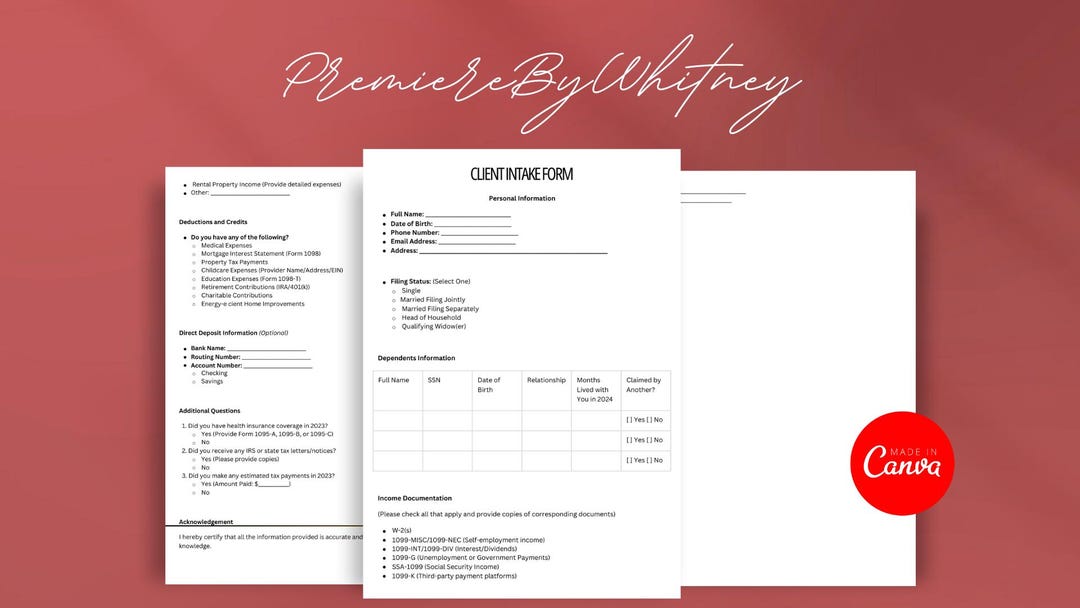 Tax Client Intake Form - Etsy