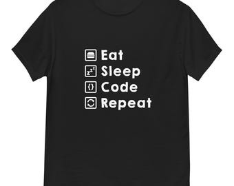T-shirt unisexe Eat sleep code repeat geek, programmeur et cadeau Devops